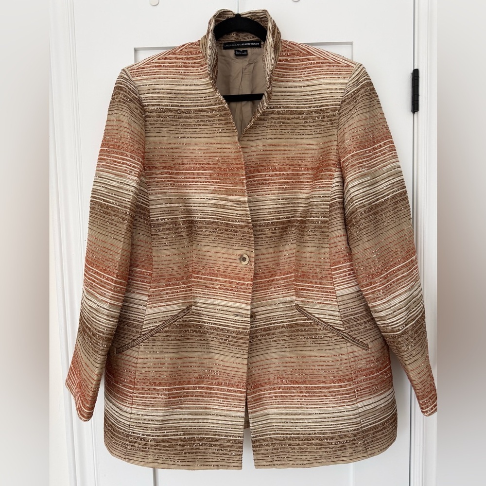 BNWOT Linda Allard Ellen Tracy Silk Blend Textured Jacket Blazer Size 16 Luxe